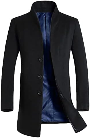 FTCayanz Men's Trench Coat Wool Blend Slim Fit Top Coat Single